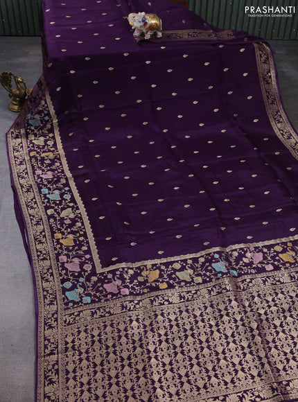 Banarasi silk saree deep purple with allover zari woven buttas and zari woven border