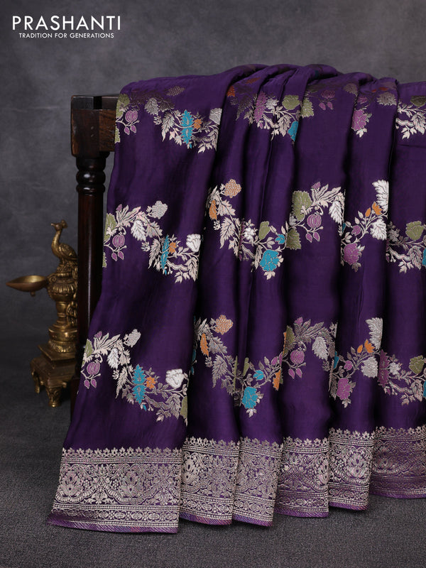 Banarasi silk saree deep purple with allover thread & zari weaves and zari woven border