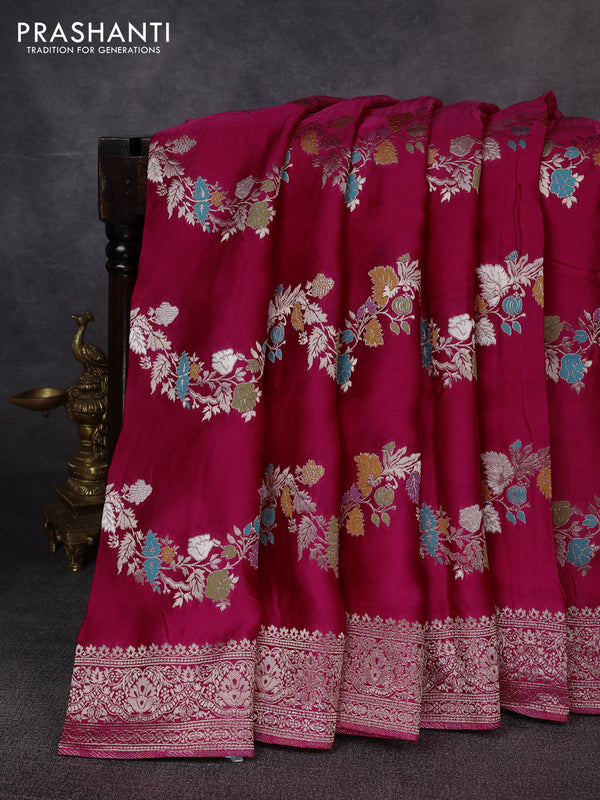 Banarasi silk saree pink with allover thread & zari weaves and zari woven border