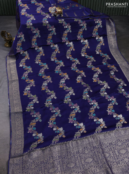 Banarasi silk saree navy blue with allover thread & zari weaves and zari woven border