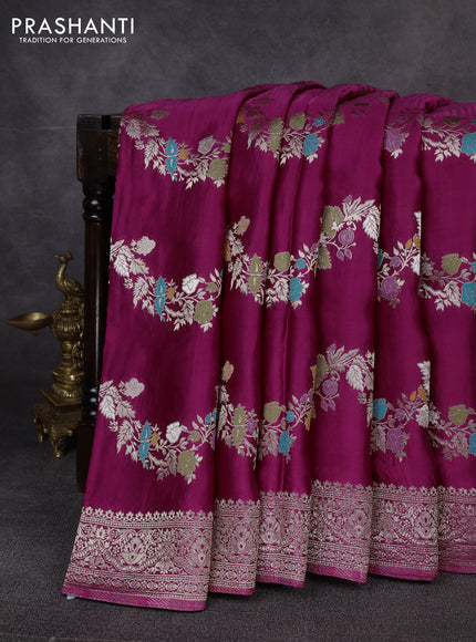 Banarasi silk saree dark magenta pink with allover thread & zari weaves and zari woven border