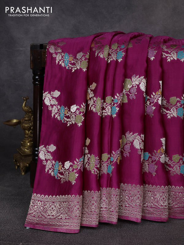 Banarasi silk saree dark magenta pink with allover thread & zari weaves and zari woven border