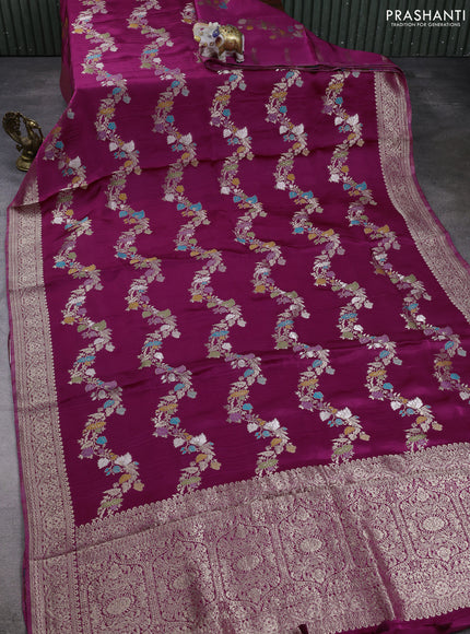 Banarasi silk saree dark magenta pink with allover thread & zari weaves and zari woven border