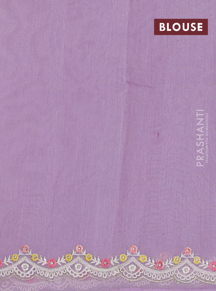 Semi Chanderi Saree lavender with allover embroidery weaves and corsha lace work border