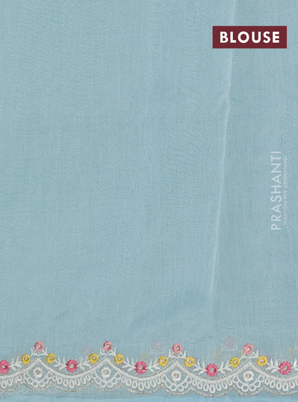 Semi Chanderi Saree pastel blue with allover embroidery weaves and corsha lace work border