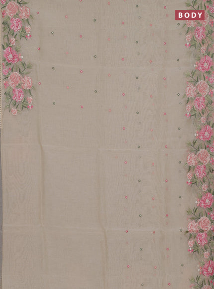 Semi Chanderi Saree beige with allover convent embroidery buttas and corsha lace work border