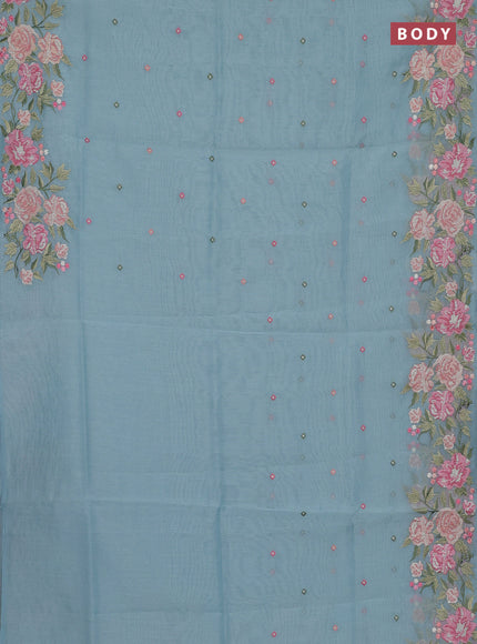 Semi Chanderi Saree pastel blue with allover convent embroidery buttas and corsha lace work border