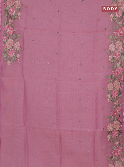Semi Chanderi Saree pink with allover convent embroidery buttas and corsha lace work border