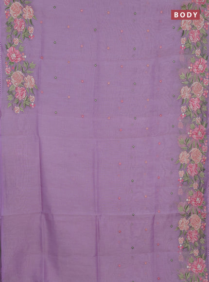 Semi Chanderi Saree lavender with allover convent embroidery buttas and corsha lace work border