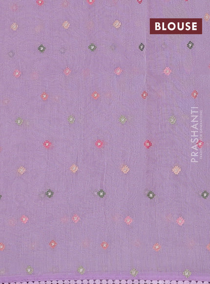 Semi Chanderi Saree lavender with allover convent embroidery buttas and corsha lace work border