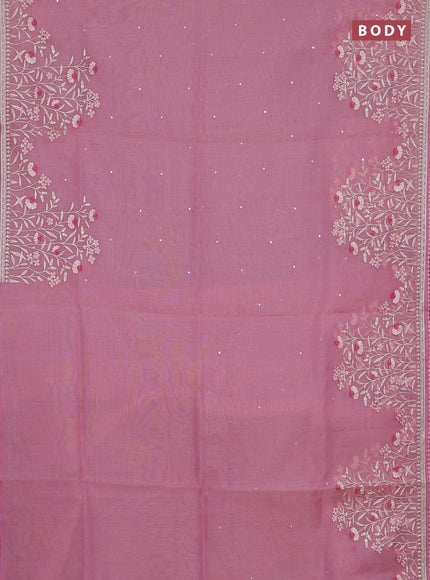 Semi Chanderi Saree pink with allover mirror embroidery buttas and corsha lace work border