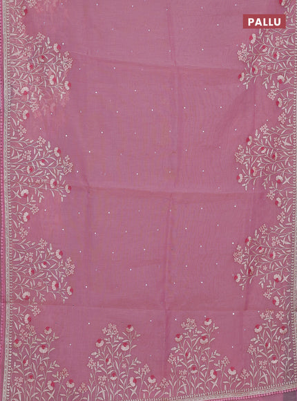Semi Chanderi Saree pink with allover mirror embroidery buttas and corsha lace work border