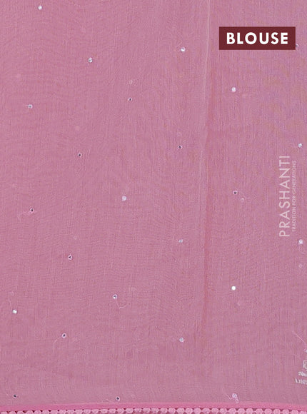 Semi Chanderi Saree pink with allover mirror embroidery buttas and corsha lace work border