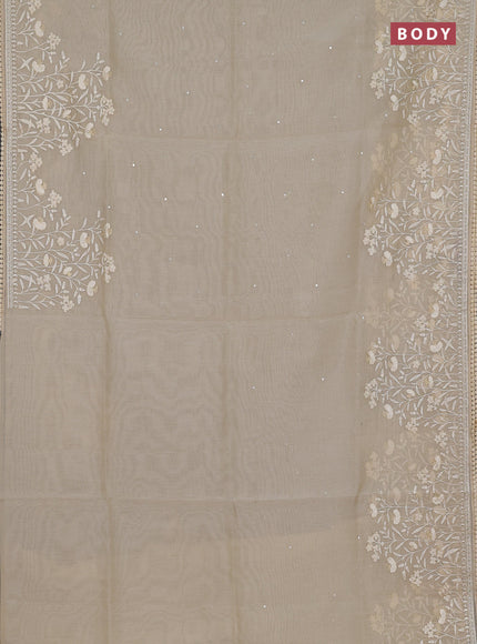 Semi Chanderi Saree beige with allover mirror embroidery buttas and corsha lace work border