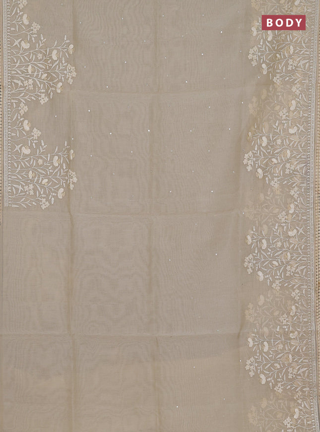 Semi Chanderi Saree beige with allover mirror embroidery buttas and corsha lace work border