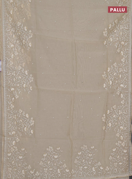 Semi Chanderi Saree beige with allover mirror embroidery buttas and corsha lace work border