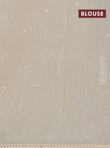 Semi Chanderi Saree beige with allover mirror embroidery buttas and corsha lace work border