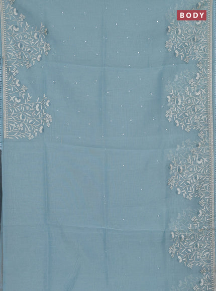 Semi Chanderi Saree pastel blue with allover mirror embroidery buttas and corsha lace work border