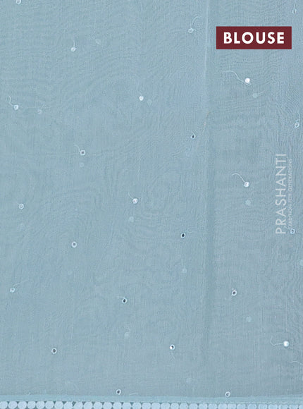 Semi Chanderi Saree pastel blue with allover mirror embroidery buttas and corsha lace work border