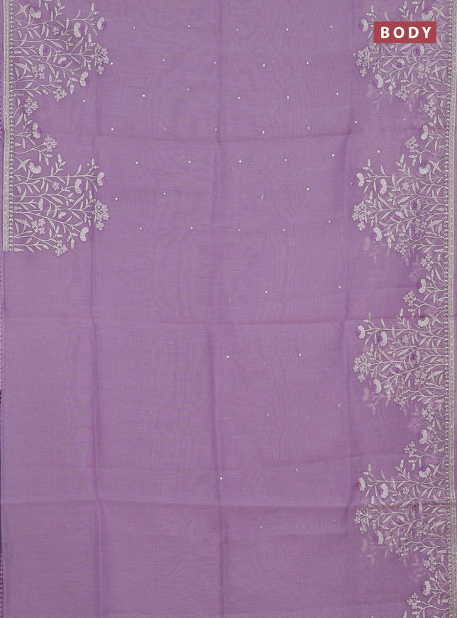 Semi Chanderi Saree lavender with allover mirror embroidery buttas and corsha lace work border