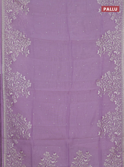 Semi Chanderi Saree lavender with allover mirror embroidery buttas and corsha lace work border