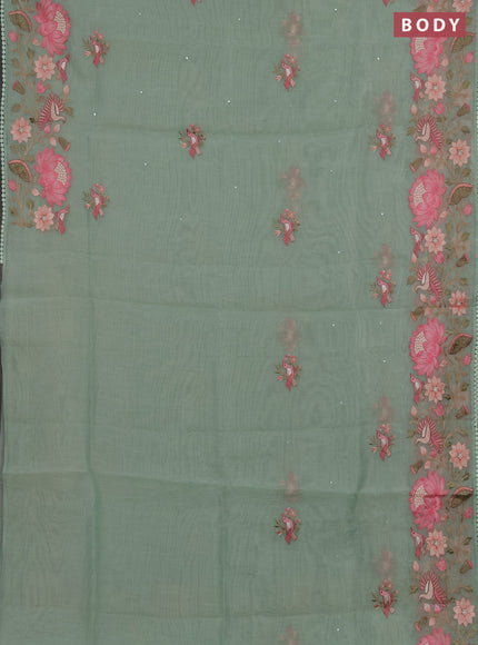 Semi Chanderi Saree pastel green with mirror work buttas and embroidery work border