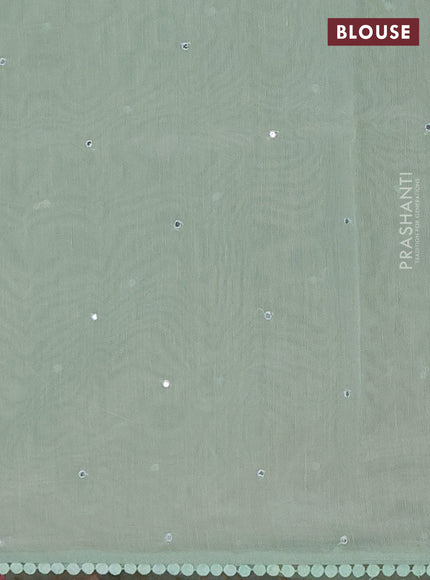 Semi Chanderi Saree pastel green with mirror work buttas and embroidery work border