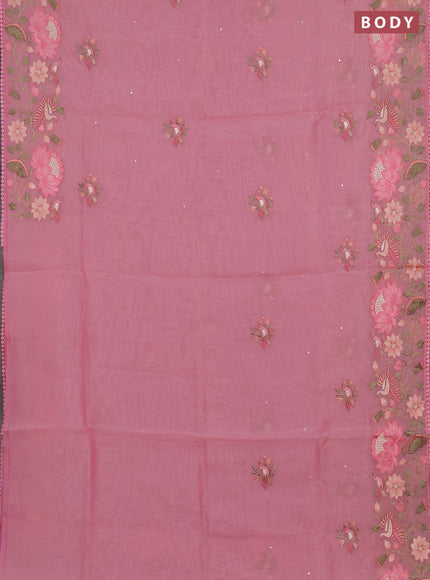 Semi Chanderi Saree pink with mirror work buttas and embroidery work border