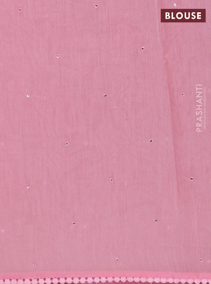 Semi Chanderi Saree pink with mirror work buttas and embroidery work border