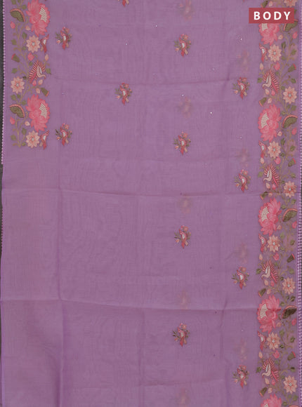 Semi Chanderi Saree lavender with mirror work buttas and embroidery work border
