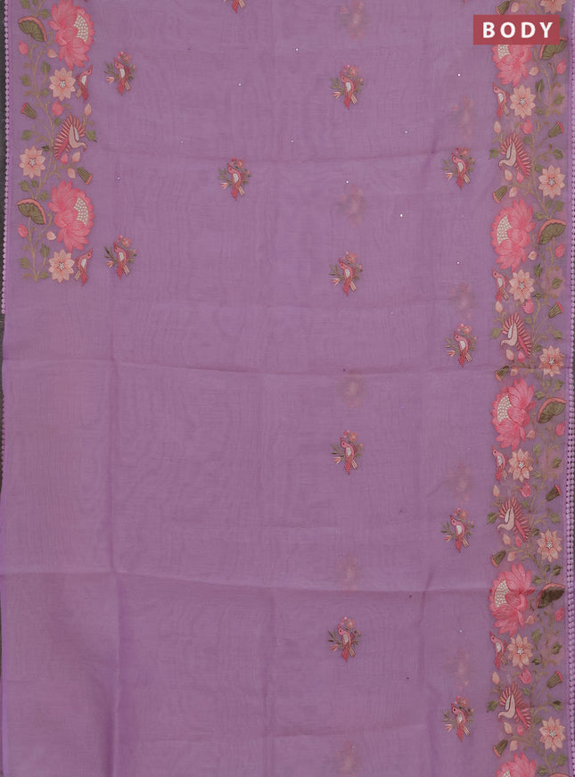 Semi Chanderi Saree lavender with mirror work buttas and embroidery work border