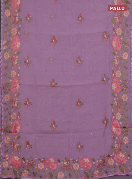 Semi Chanderi Saree lavender with mirror work buttas and embroidery work border