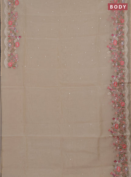 Semi Chanderi Saree beige with mirror work buttas and embroidery work border