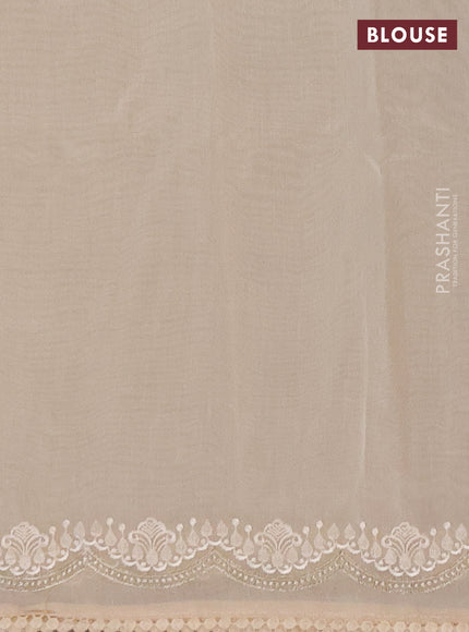 Semi Chanderi Saree beige with mirror work buttas and embroidery work border