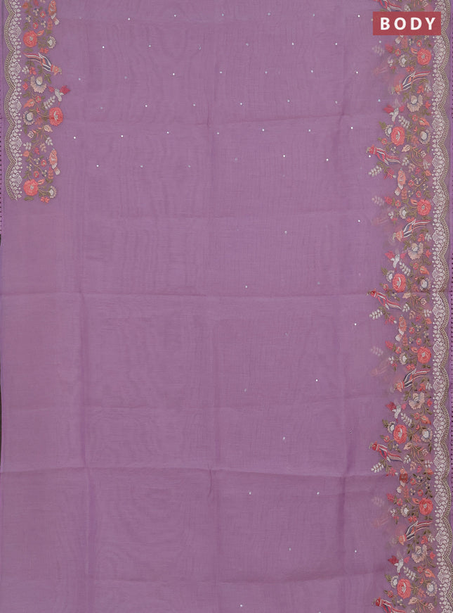 Semi Chanderi Saree lavender with mirror work buttas and embroidery work border