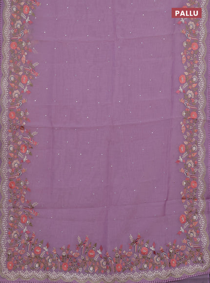 Semi Chanderi Saree lavender with mirror work buttas and embroidery work border