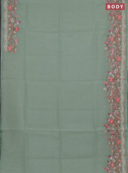 Semi Chanderi Saree pastel green with mirror work buttas and embroidery work border