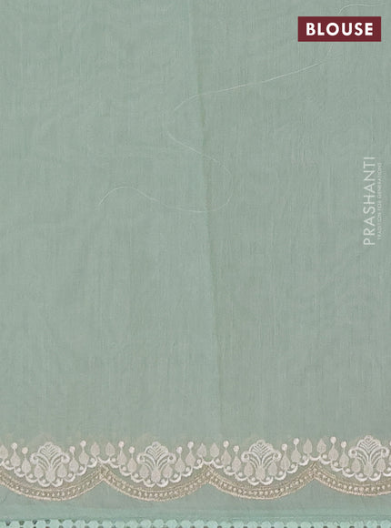 Semi Chanderi Saree pastel green with mirror work buttas and embroidery work border
