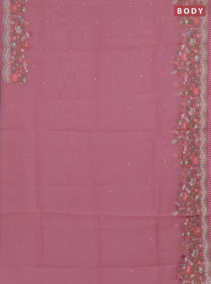 Semi Chanderi Saree light pink with mirror work buttas and embroidery work border