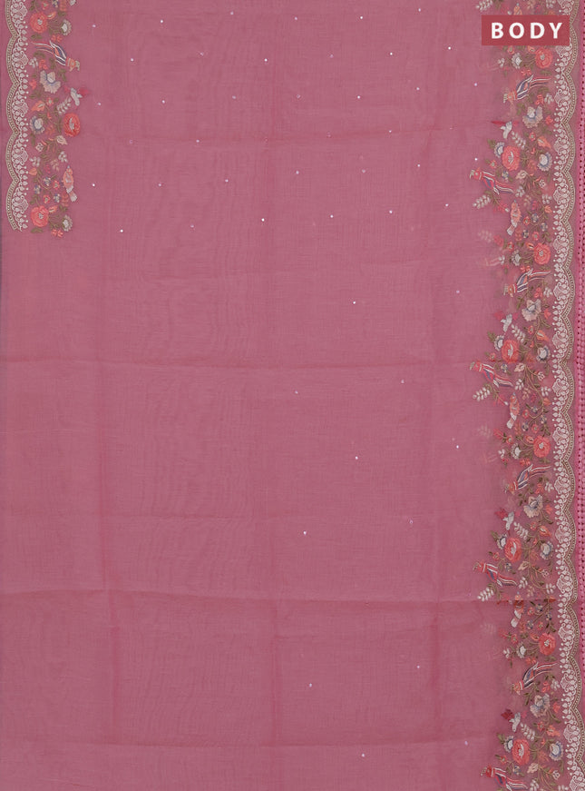 Semi Chanderi Saree light pink with mirror work buttas and embroidery work border