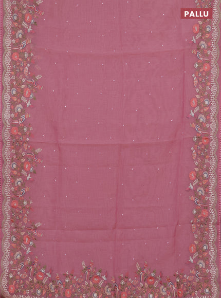 Semi Chanderi Saree light pink with mirror work buttas and embroidery work border