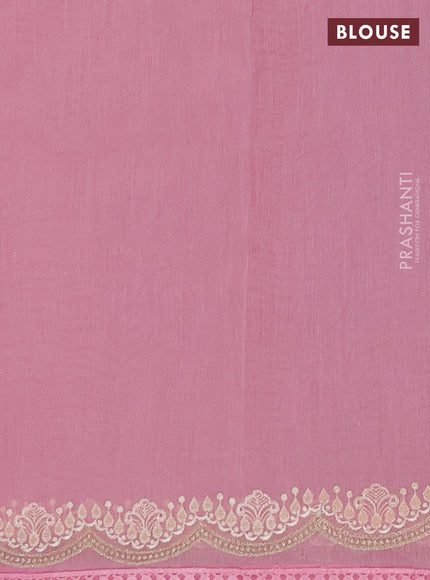 Semi Chanderi Saree light pink with mirror work buttas and embroidery work border