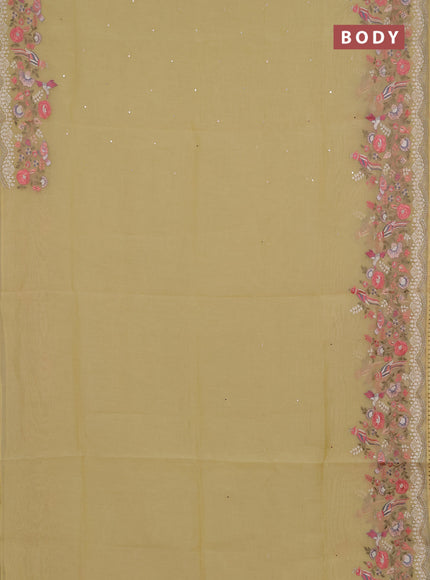 Semi Chanderi Saree yellow with mirror work buttas and embroidery work border