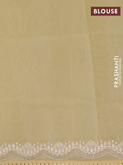 Semi Chanderi Saree yellow with mirror work buttas and embroidery work border