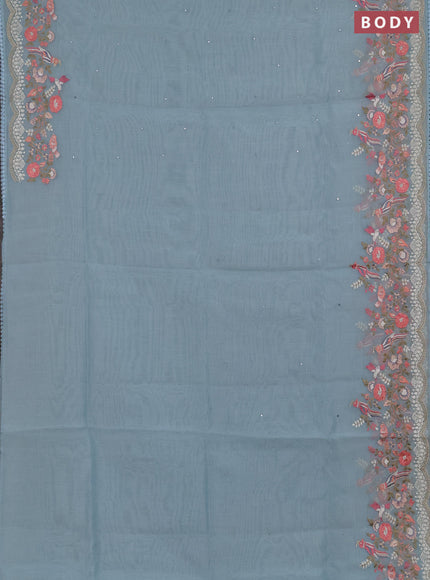 Semi Chanderi Saree teal blue with mirror work buttas and embroidery work border