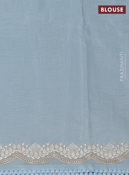 Semi Chanderi Saree teal blue with mirror work buttas and embroidery work border