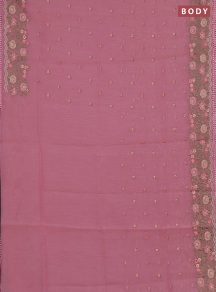 Semi Chanderi Saree pink with floral embroidery work buttas and embroidery work border