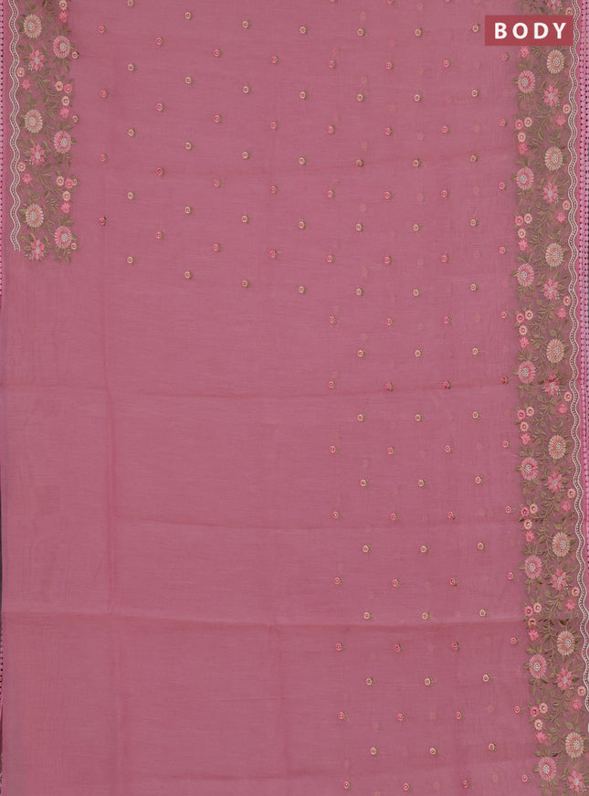 Semi Chanderi Saree pink with floral embroidery work buttas and embroidery work border