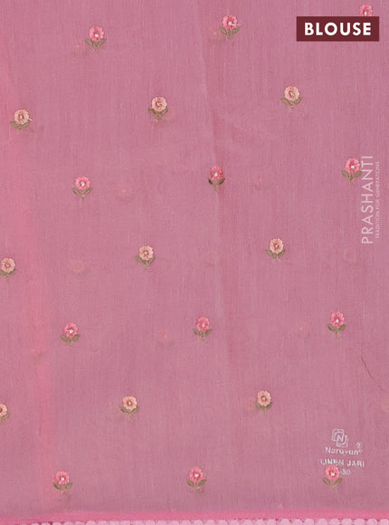 Semi Chanderi Saree pink with floral embroidery work buttas and embroidery work border