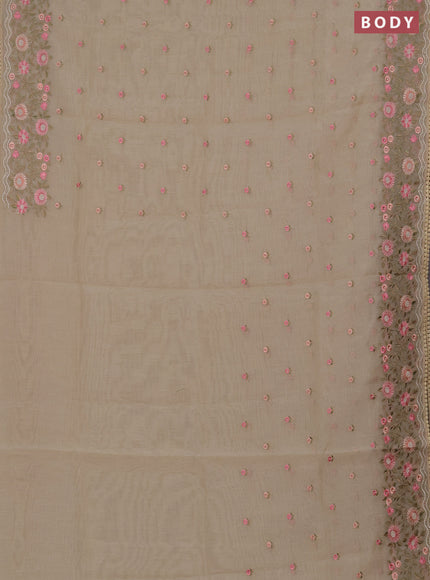 Semi Chanderi Saree beige with floral embroidery work buttas and embroidery work border